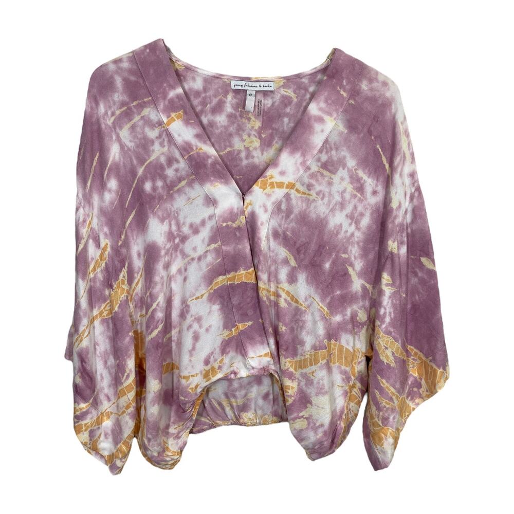 Young Fabulous & Broke Tia Top Small Purple Tie Dye Cross Front Kimono Sleeve